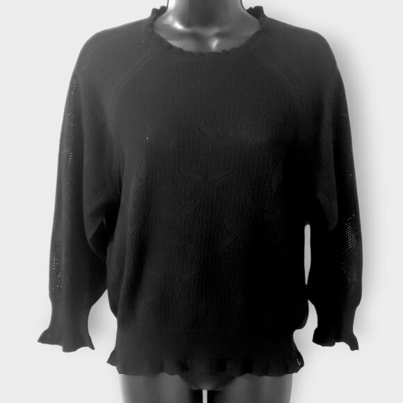 Zadig & Voltaire Moria Co Dentelle Pointelle Knit Crew Sweater Black Sz Small - Picture 1 of 12